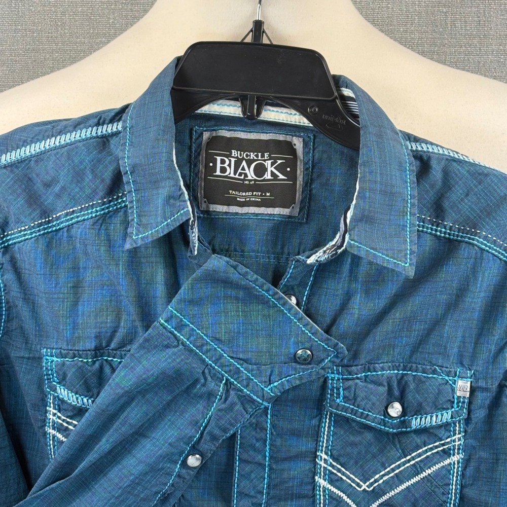 Buckle Black Mens Tailored Fit Pearl Snap Western Shirt Blue‎ BB138FPW Medium